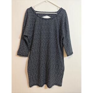 T by Talbots M Midi Dress Black White Stripe Back Cut Out Stretch Comfy